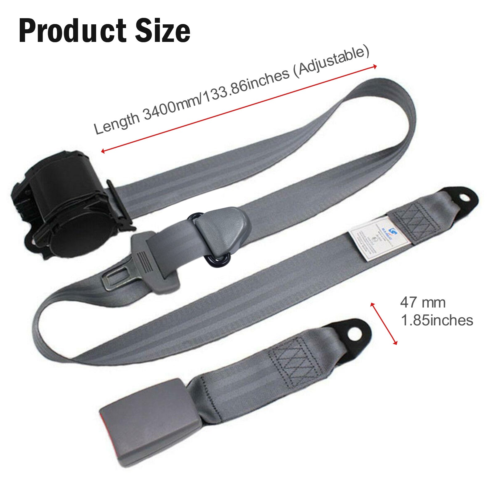 11.8ft Retractable Safety Seat Belt， 3 Point Safety Seat Belt Straps Car Auto Vehicle Adjustable Belt Kit