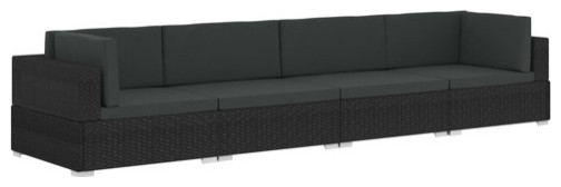 vidaXL 4 Seater Sofa Couch with Cushions Patio Wicker Furniture PE Rattan Black   Tropical   Outdoor Sofas   by vidaXL LLC  Houzz