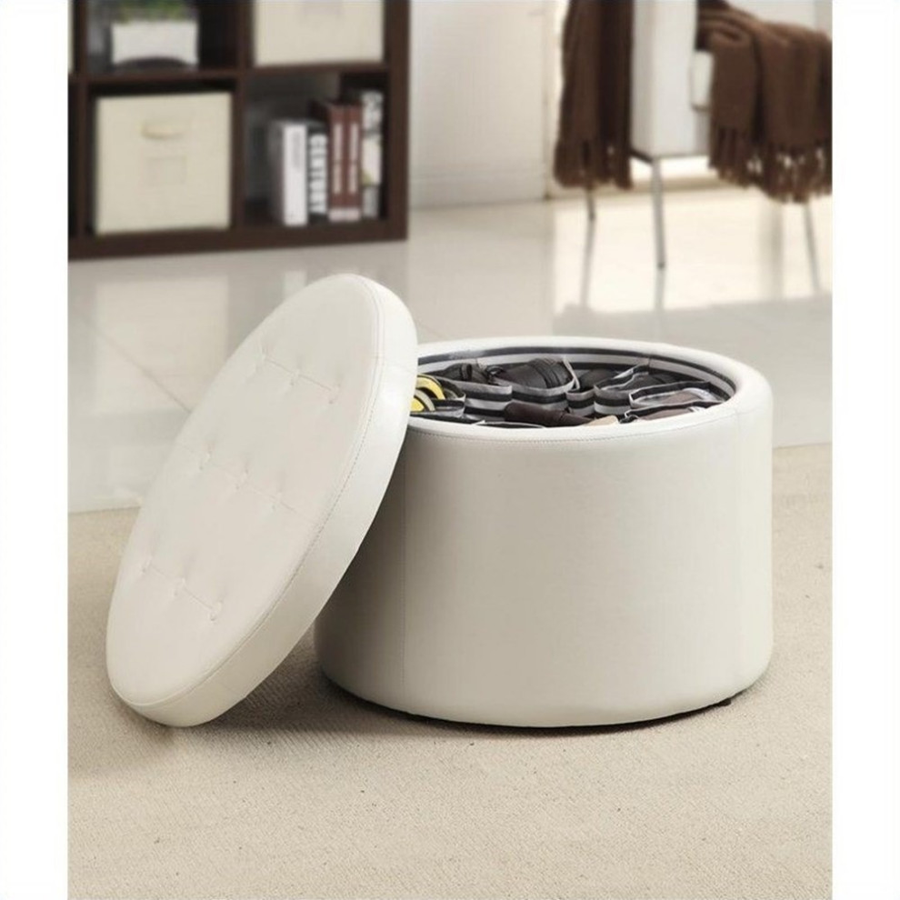 Convenience Concepts Designs4Comfort Round Shoe Ottoman in Gray Fabric   Transitional   Footstools And Ottomans   by Homesquare  Houzz