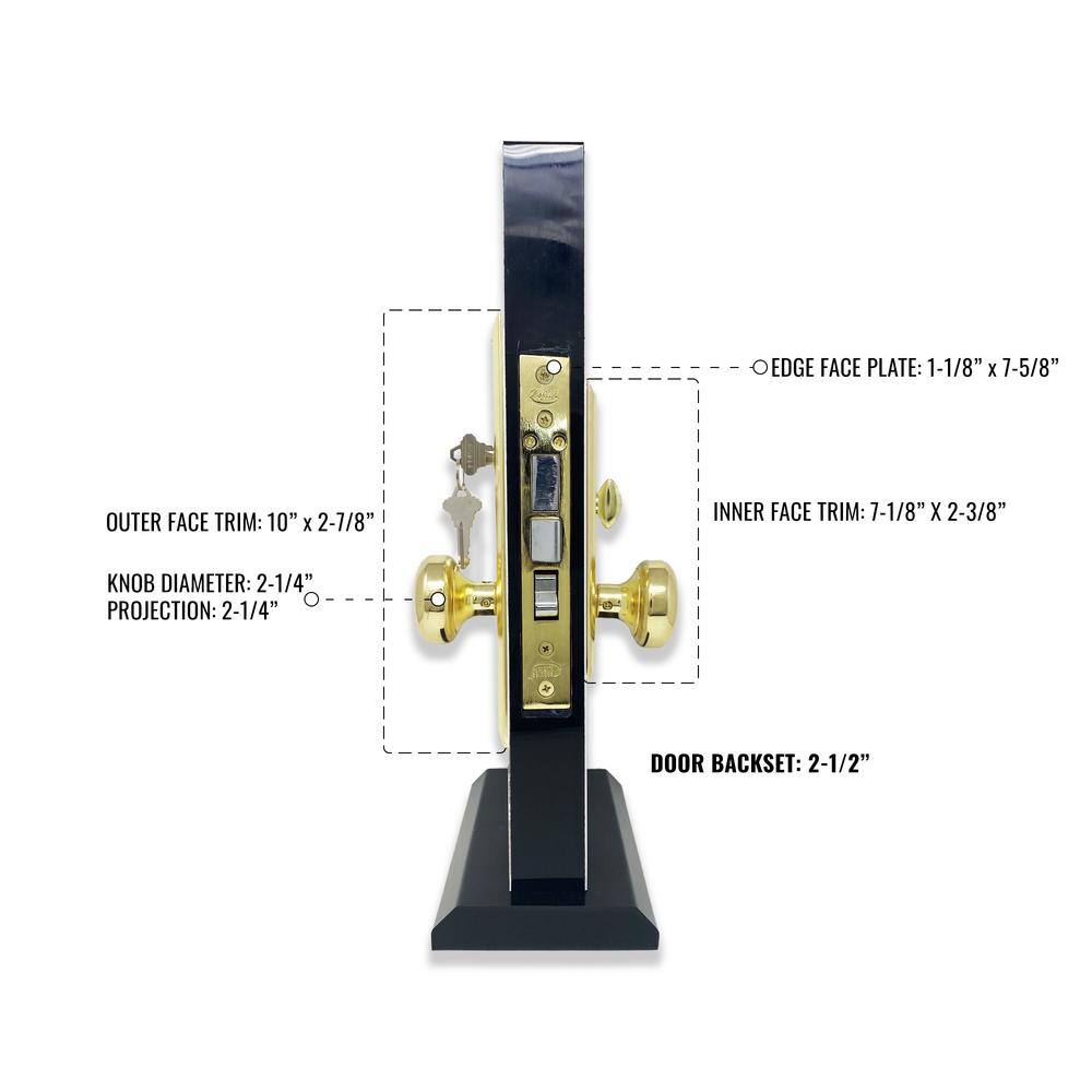 Premier Lock Brass Mortise Entry Left Hand Door Lock Set with 2.5 in. Backset 2 SC1 Keys and Swivel Spindle ML01N