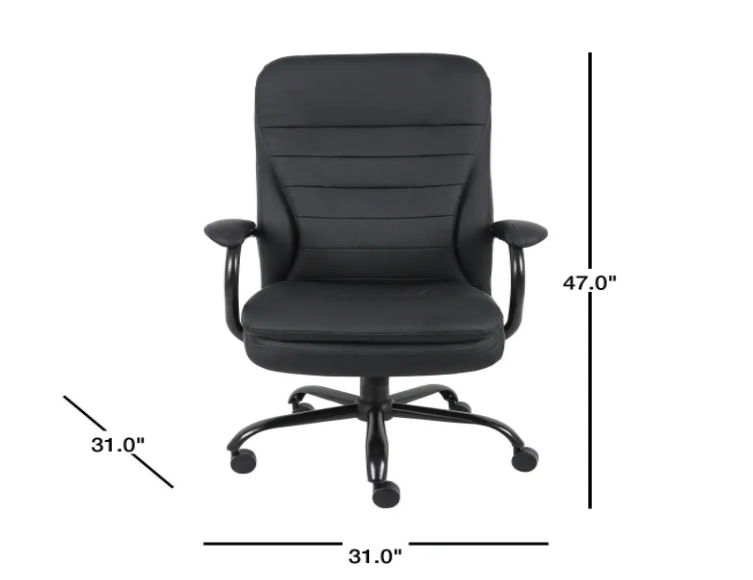 BOSS Office Products 31 in. Width Big and Tall Black Faux Leather Executive Chair with Swivel Seat