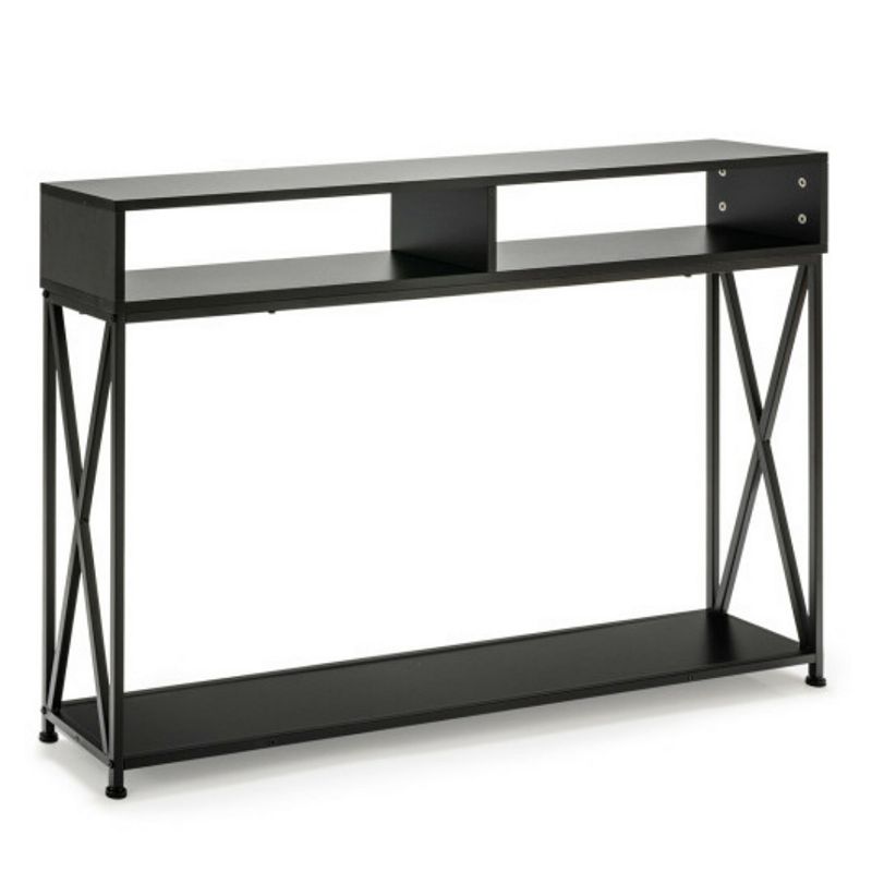 Console Table with Open Shelf and Storage Compartments Steel Frame