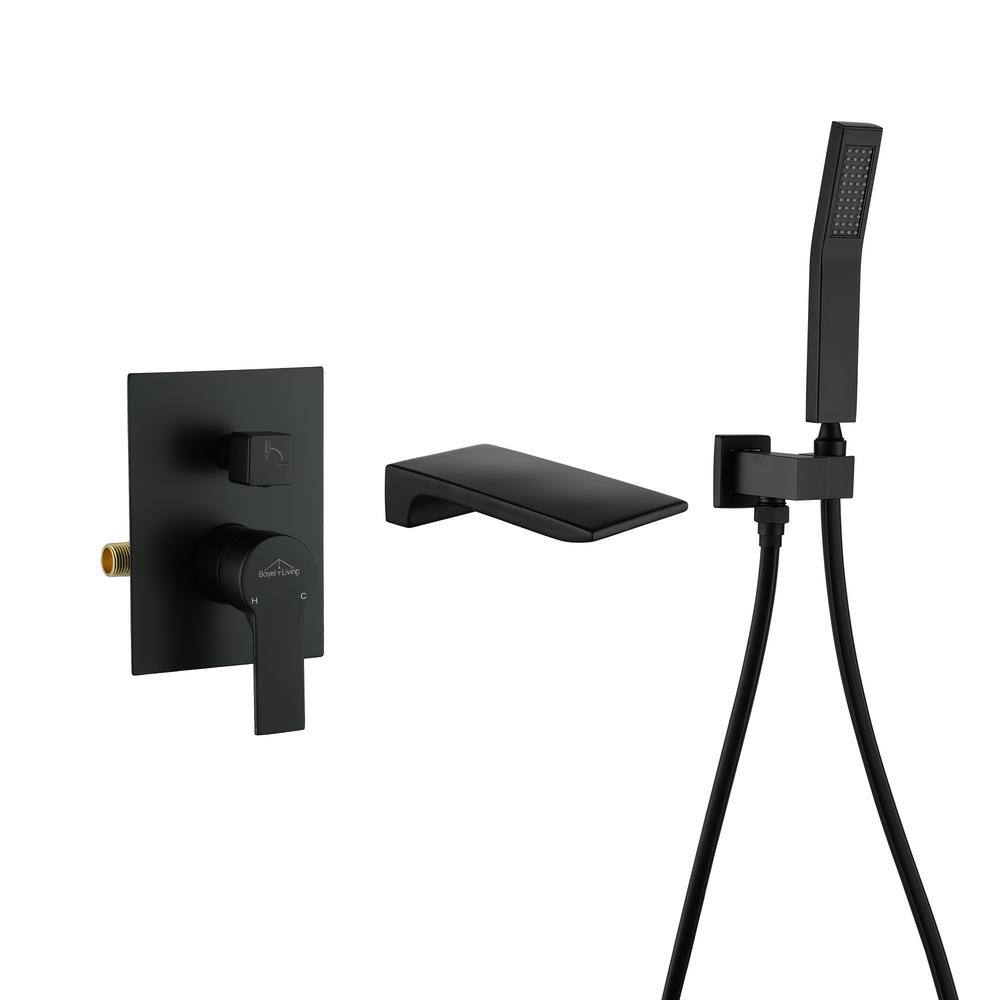 Boyel Living Single-Handle Wall Mount Roman Tub Faucet with Hand Shower in Matte Black SMD-88020B