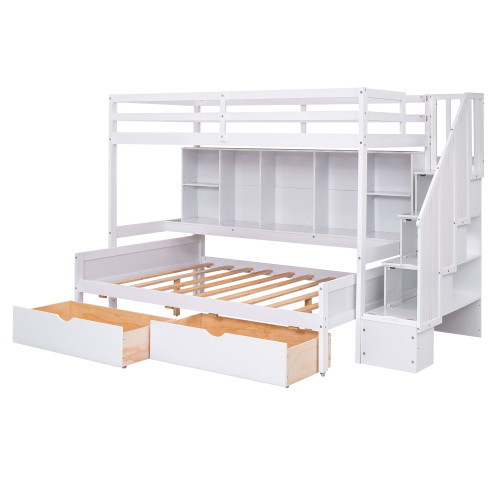 Twin XL Over Full Bunk Bed with Built in Storage S...