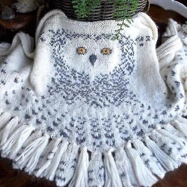 160cm Retro Owl Scarf， Hedwig Knitting Pattern Thick Warm Winter Scarf， Wrap Tassel Scarves Knitted Ladies Shawl