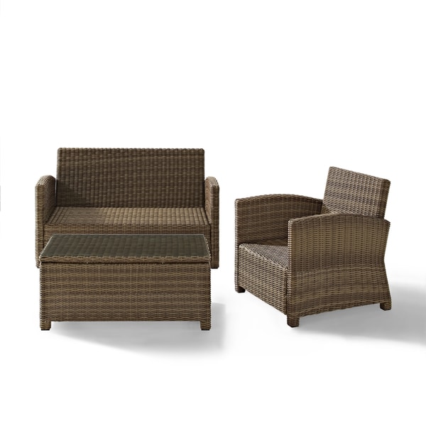 Crosley Bradenton Outdoor Wicker 3Piece Seating Set with Navy Cushions