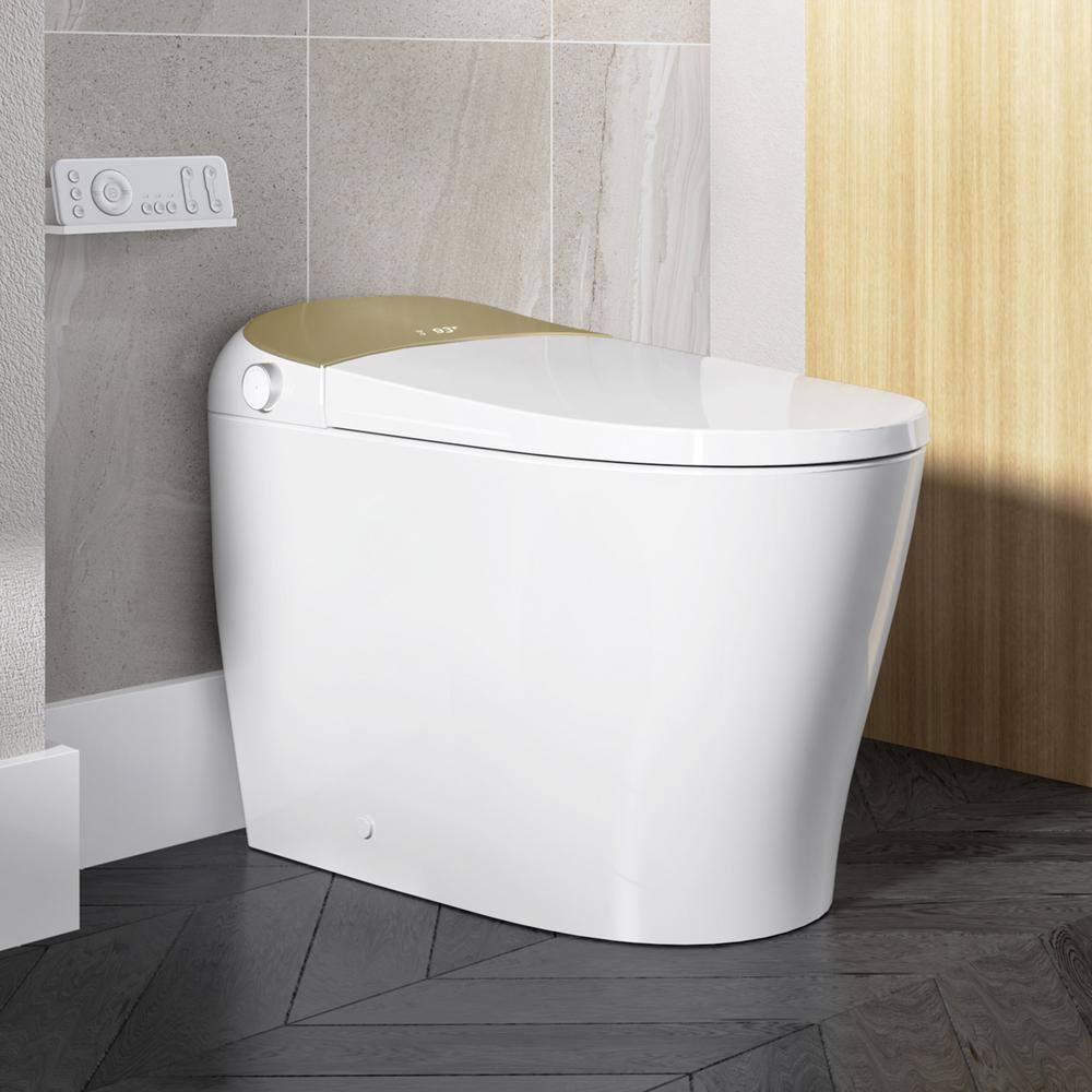 HOROW Tankless Elongated Smart Toilet Bidet in Golden with Auto Flush Heated Seat Warm Air Dryer Bubble Infusion Wash T3