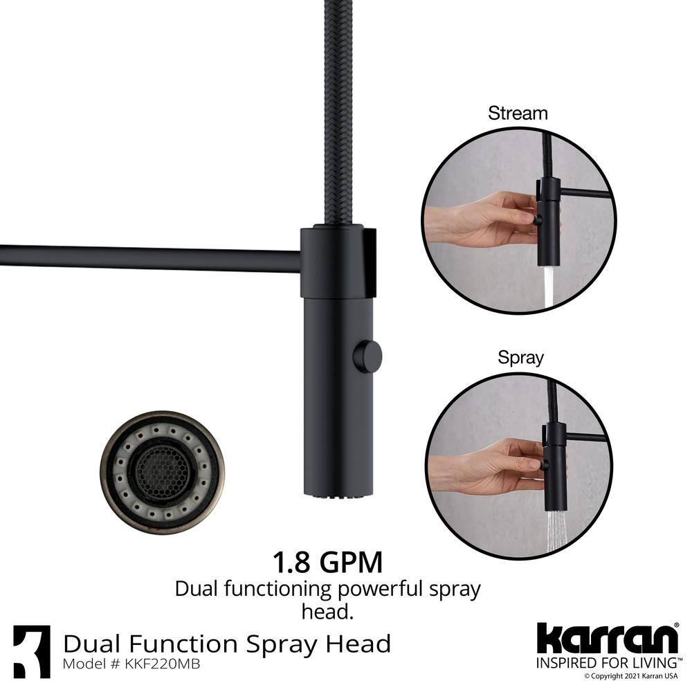 Karran Bluffton Single-Handle Pull-Down Sprayer Kitchen Faucet in Matte Black KKF220MB