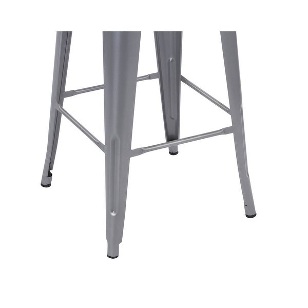 30Inch Metal Barstool， Set of 4， Silver Color， Backless， Seat Height 30 Inch，