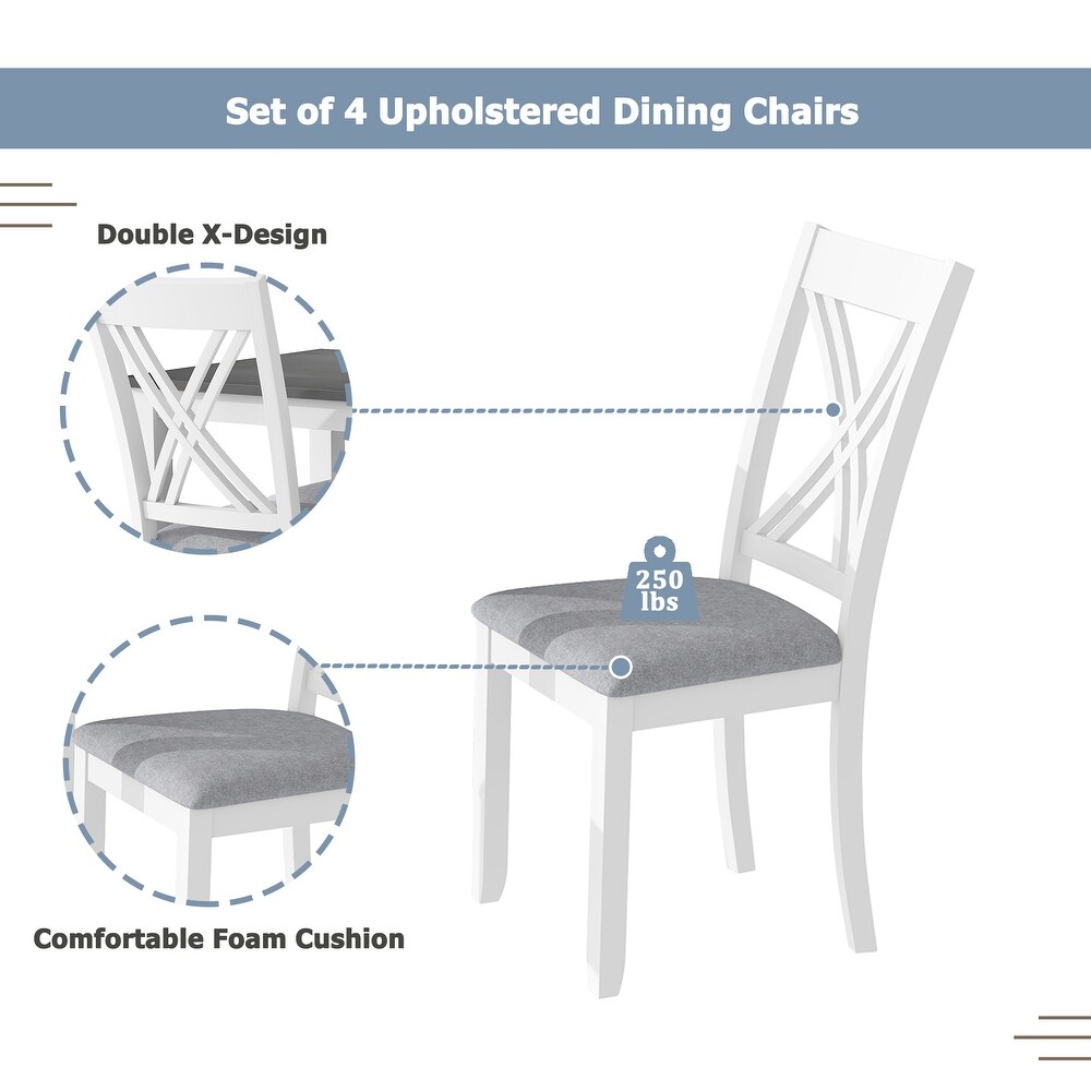 Wood 5 Piece Dining Table Set with 4 X Back Upholstered Chairs