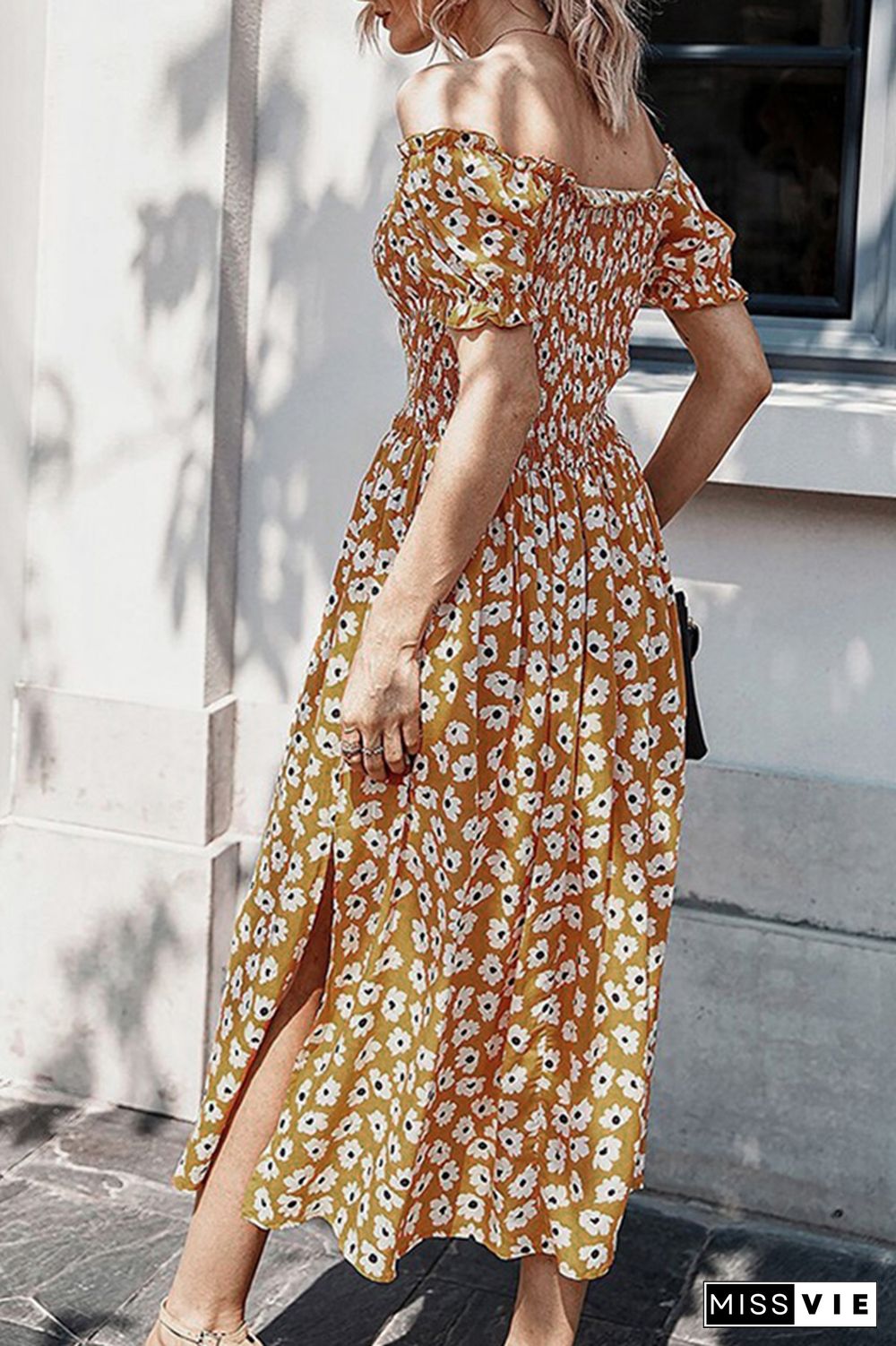 Sun Flower Off Shoulder Floral Dress Wholesale