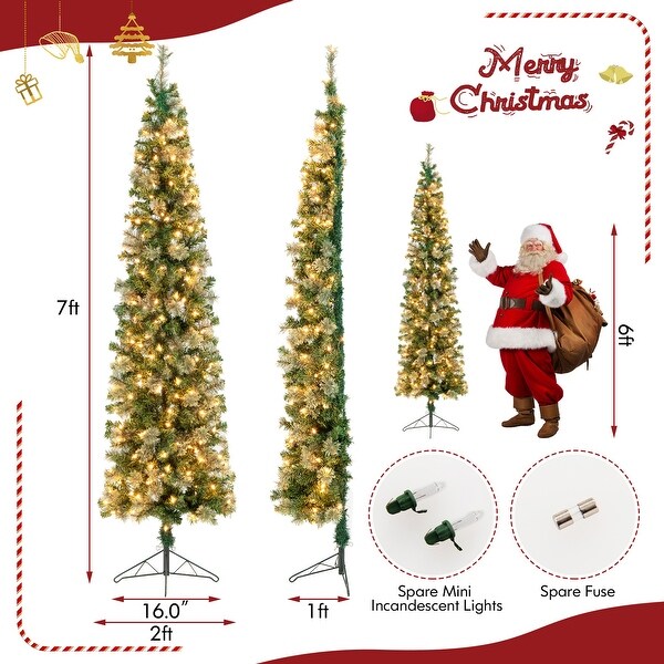 Gymax 7FT Prelit PVC Half Christmas Tree Pine Needle Lamp Tree w/