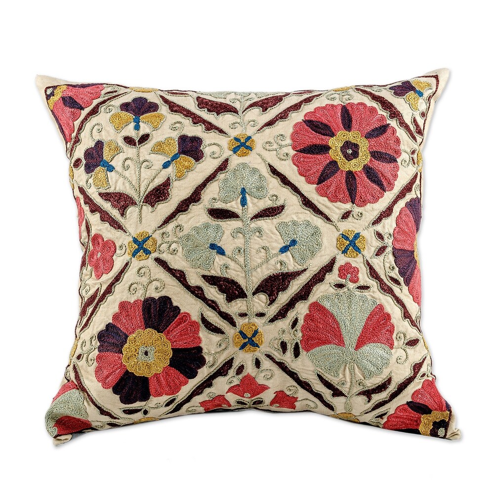 Novica Handmade Palatial Spring Suzani Silk Cushion Cover