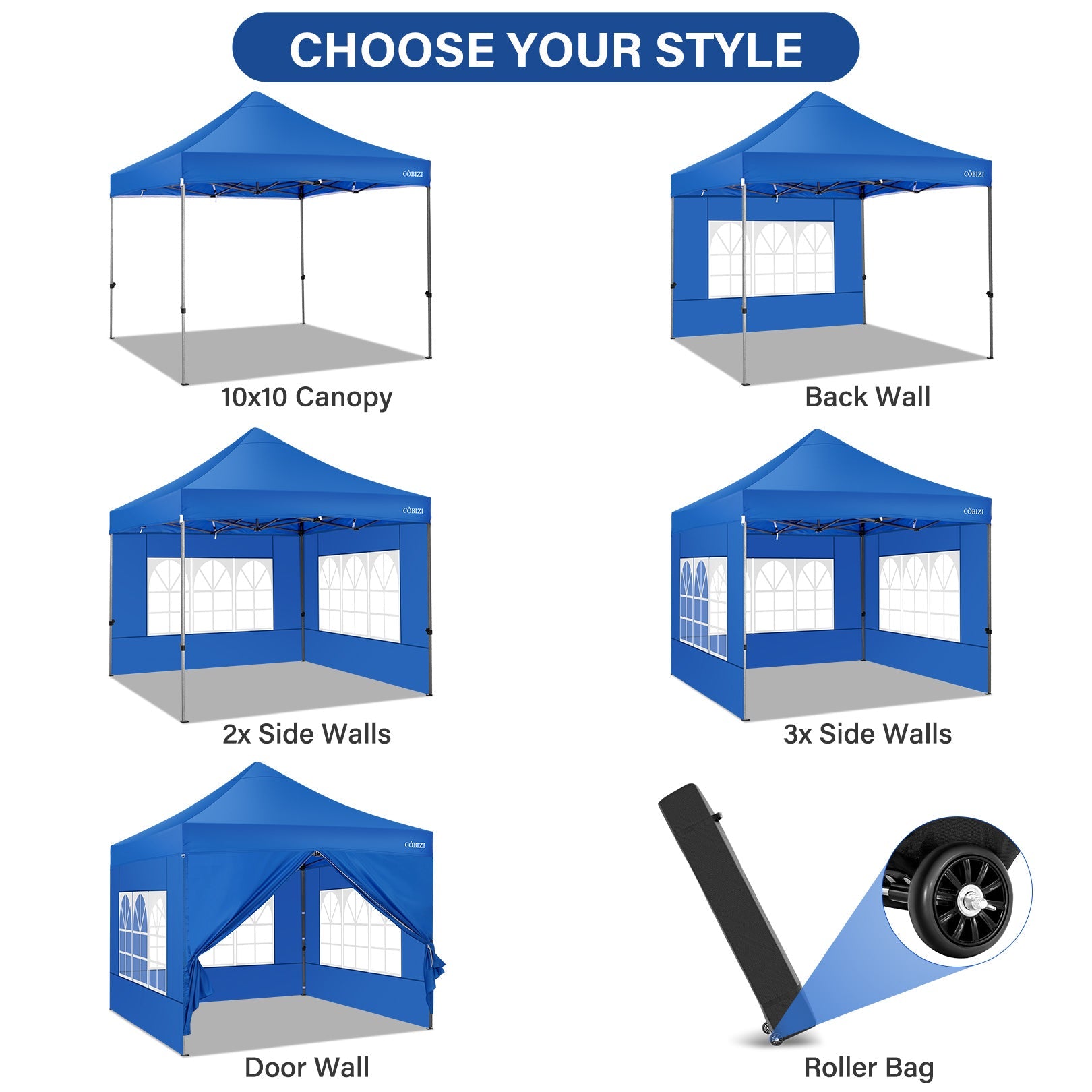 10 x 10ft Pop Up Canopy Tent Instant Outdoor Party Heavy Duty Canopy Straight Leg Commercial Gazebo Tent Shelter with 4 Removable Sidewalls, 4 Sand Bags, Roller Bag, Blue