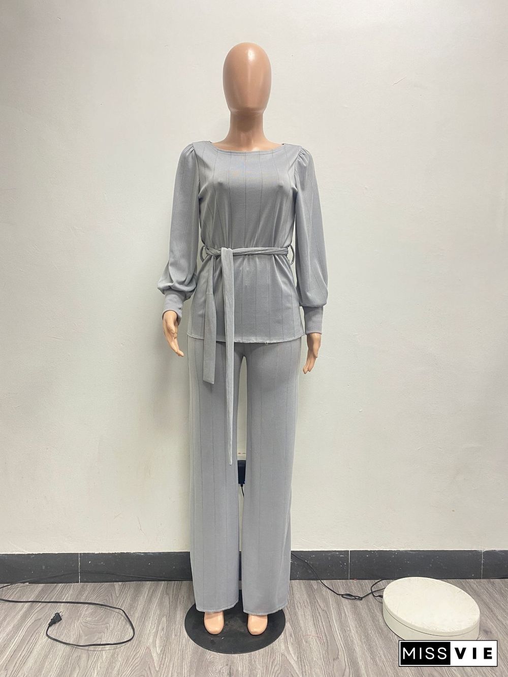 Lantern Sleeve Tshirt Wide-leg Long Pants Two Piece Set