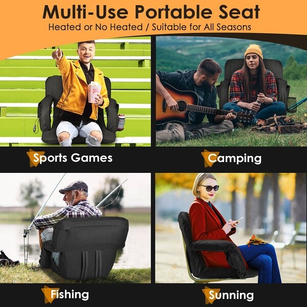 Heated Stadium Seats for Bleachers with Back Support and Wide Cushion，Extra Portable Bleacher Seat Foldable Stadium Chair