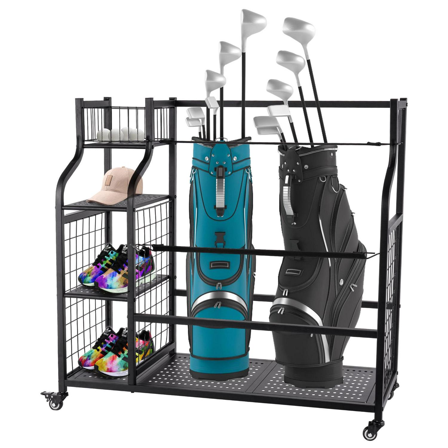 WAYTRIM Golf Bag Storage Rack on Wheels Easy Move Golf Accessories Organizer for Garage Iron Stand Racks Black  Crowdfused