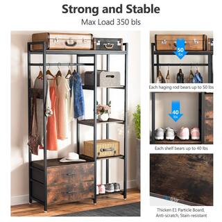 TRIBESIGNS WAY TO ORIGIN 47.2 in. W Freestanding Clothes Garment Rack with Shelves and 2 Drawers 5 Tier Rustic Brown Closet Organizer Wardrobe HD-GGF1546