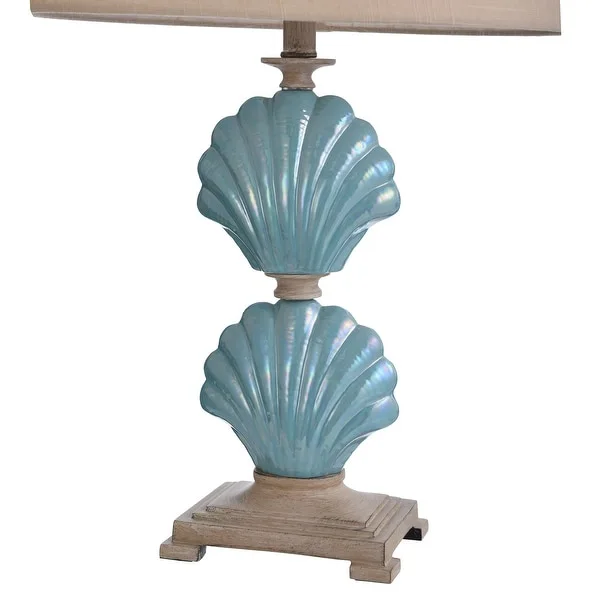 StyleCraft Gili Beach Light Blue Ceramic Table Lamp - White Hardback Fabric Shade