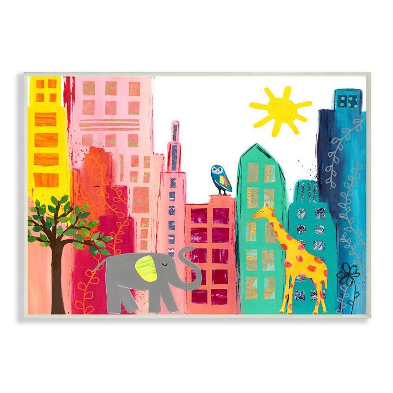 Stupell Home Decor Kid's Safari Animal City Scene Elephant Giraffe Owl Wall Art - Size 10X15