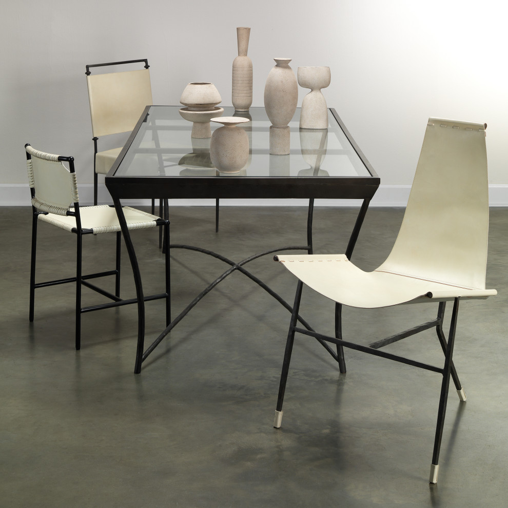 Mid Century Modern Iron and White Leather Dining Chair Sweetwater   Midcentury   Dining Chairs   by GwG Outlet  Houzz