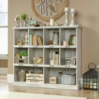 SAUDER 47.5 in. White Plank Faux Wood 11-shelf Standard Bookcase with Cubes 423672