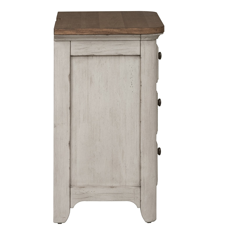 Farmhouse Reimagined White 3 Drawer Night Stand w/ Charging Station