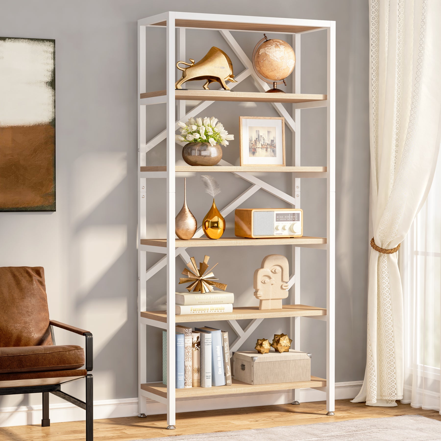 71 Bookshelf, Industrial Etagere Bookcase 6 Shelf Display Rack