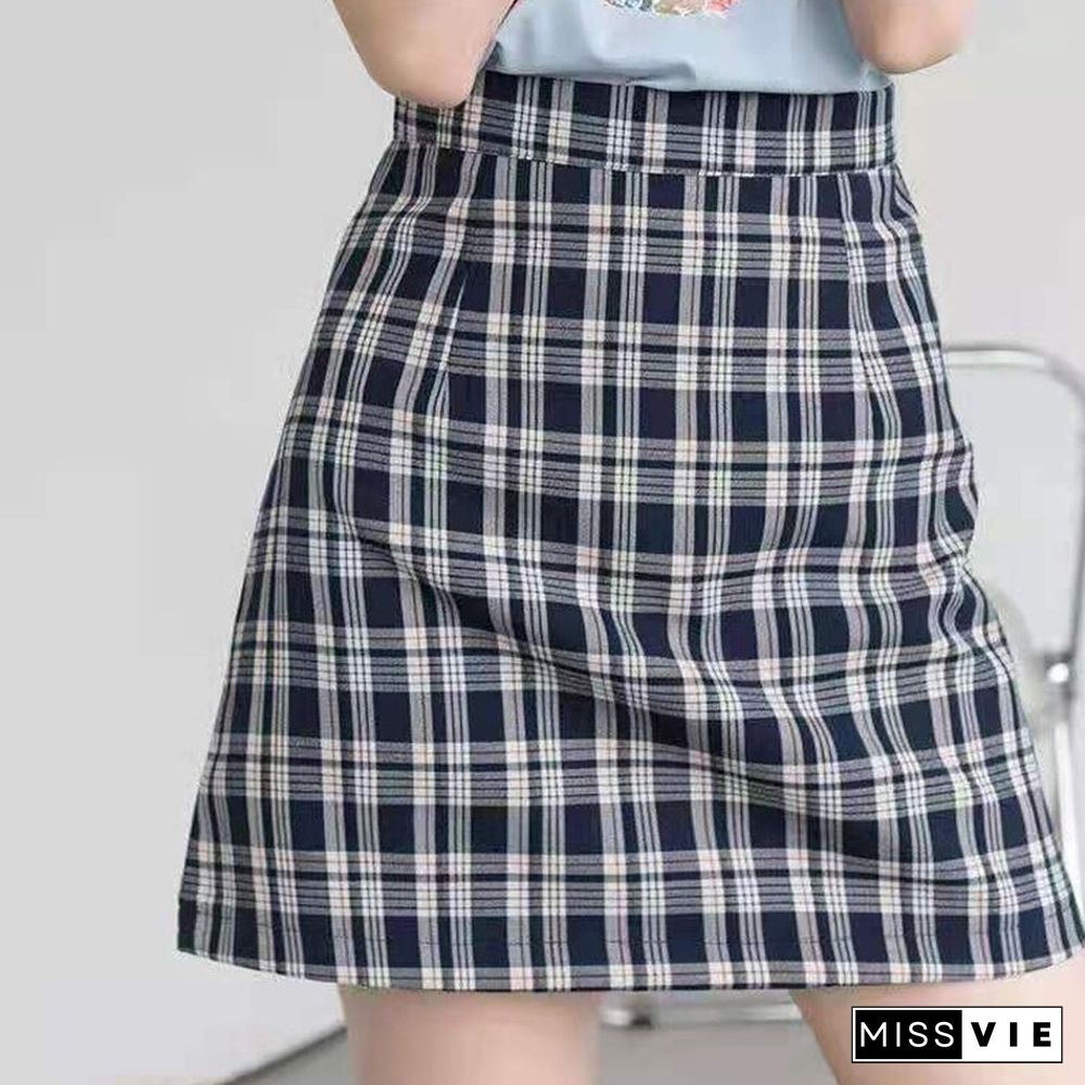 Sexy Slim Plaid Skirts Women High Waist Chic A-line Mini Skirts Summer Casual Korean Zipper Preppy Style All-match Hip Skirt New