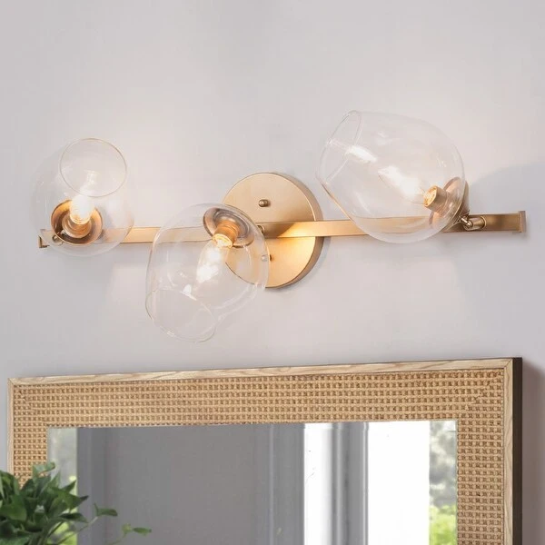 Modern Gold 3-Light Glass Bathroom Vanity Light Adjustable Glass Shade Wall Sconce - L27.5