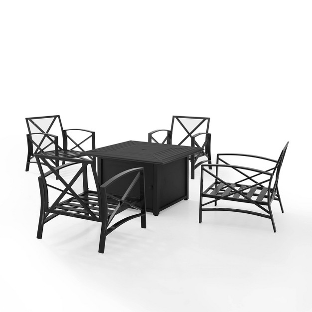 Crosley 5pc Kaplan Outdoor Patio Conversation Set With Dante Fire Table amp 4 Arm Chairs