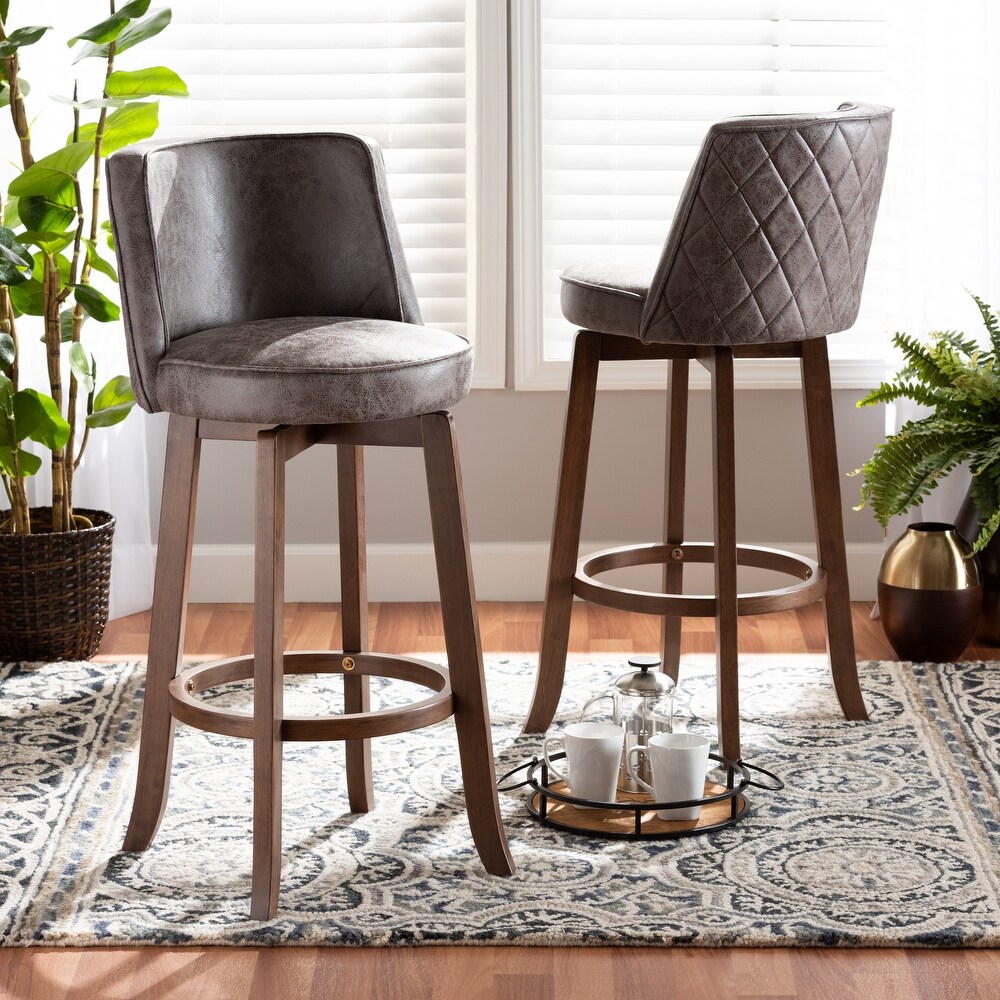 Adams Transitional Upholstered and Walnut Wood 2 PC Bar Stool Set