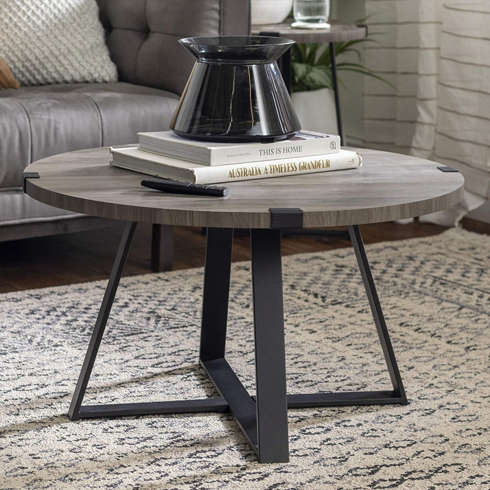 Industrial Coffee Table  Crossed Black Metal Base With Rounded Top   Industrial   Coffee Tables   by Decor Love  Houzz