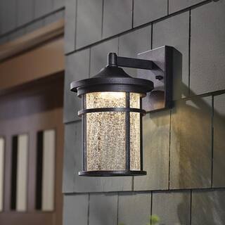 Home Decorators Collection Westbury Aged Iron Large LED Outdoor Wall Light Fixture with Clear Crackled Glass LED-KB 08304