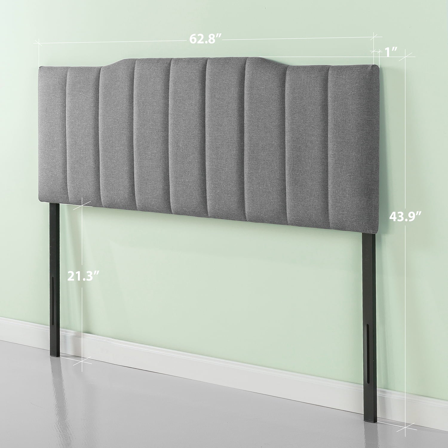 Zinus Satish Upholstered Metal Headboard, Gray, Queen