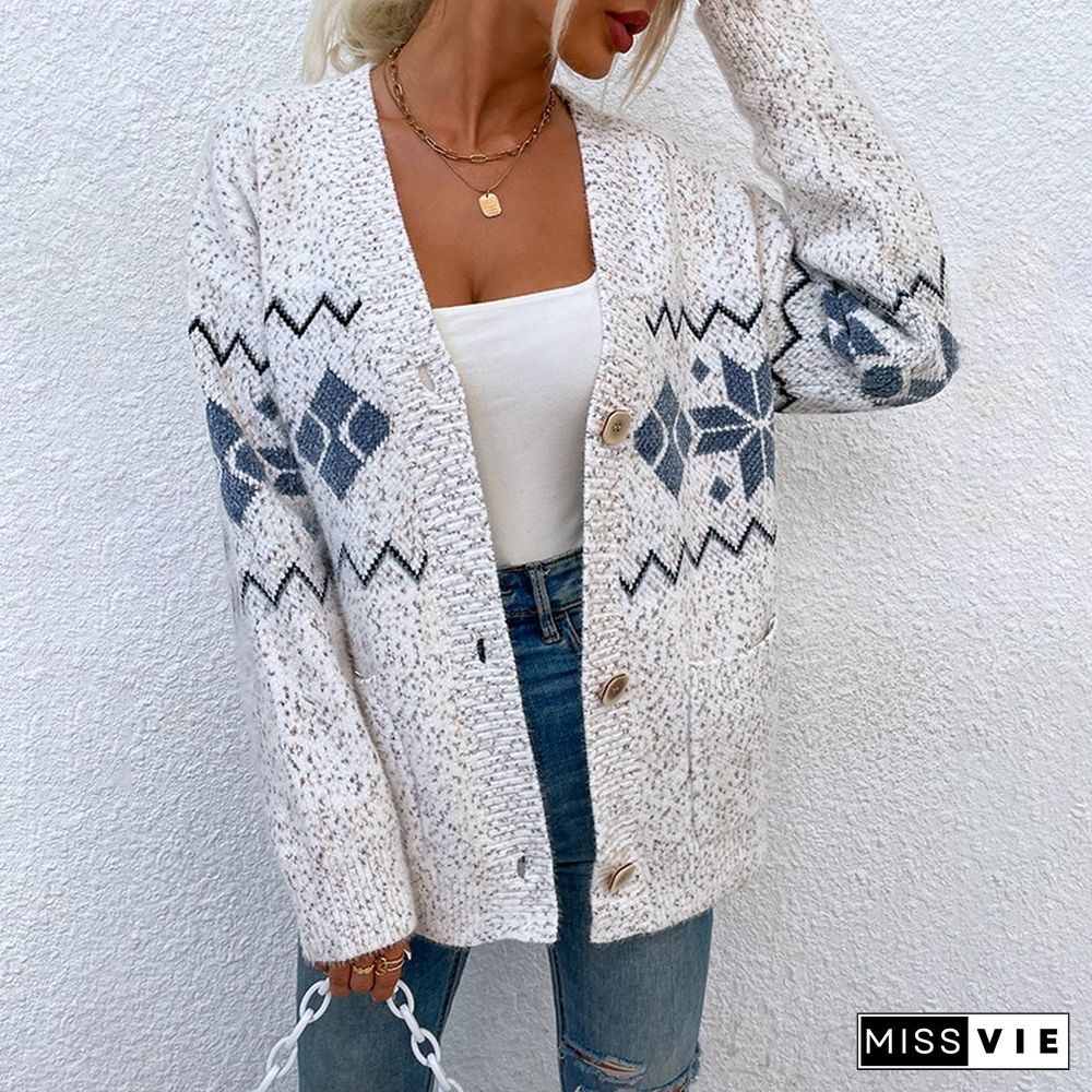 Autumn Winter New Neck Knitted Cardigan Sweater Fashion Street Dress Loose Long Sleeve Women's Long Thickened Top Coat