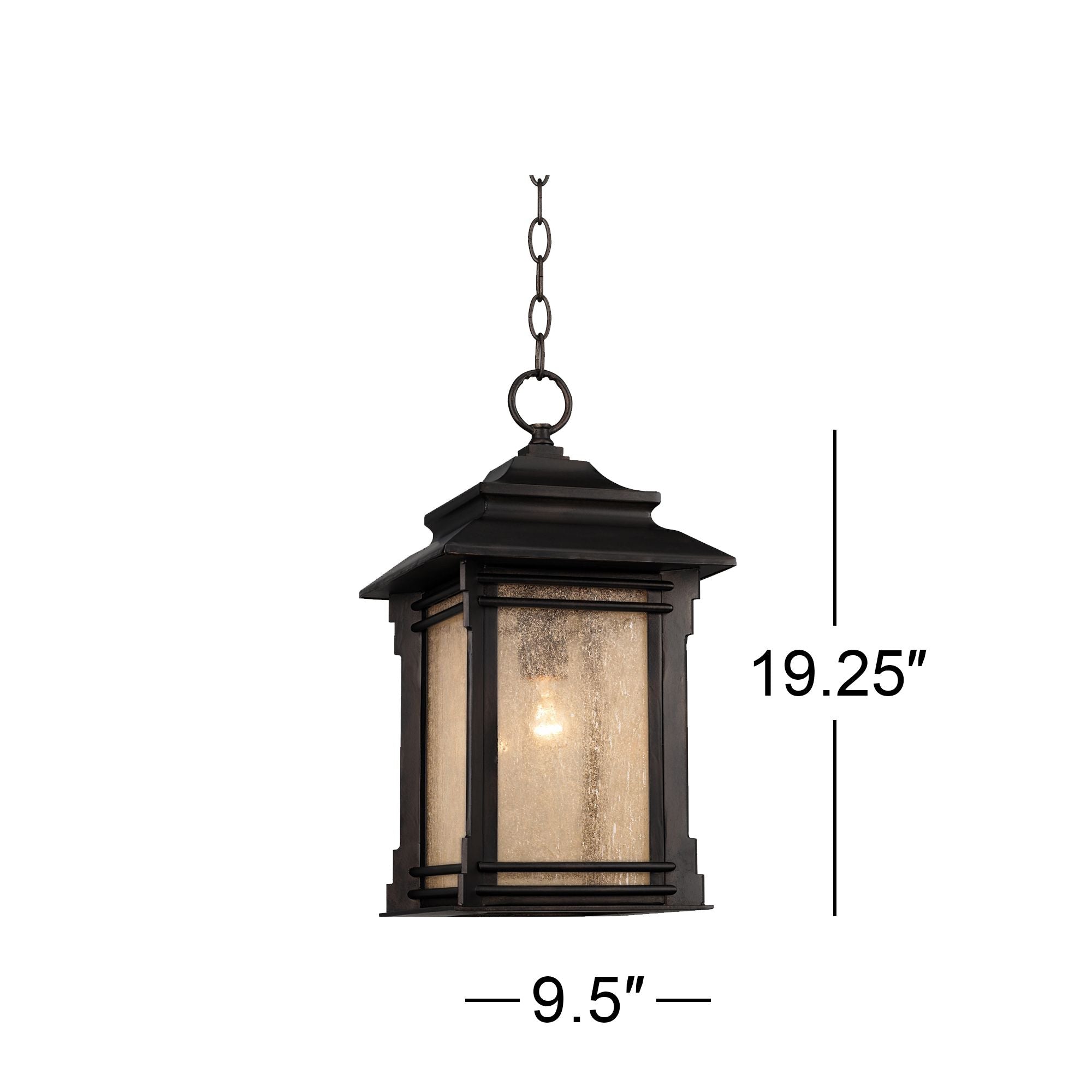 Franklin Iron Works Rustic Outdoor Ceiling Light Hanging Lantern Walnut Bronze 19 1/4