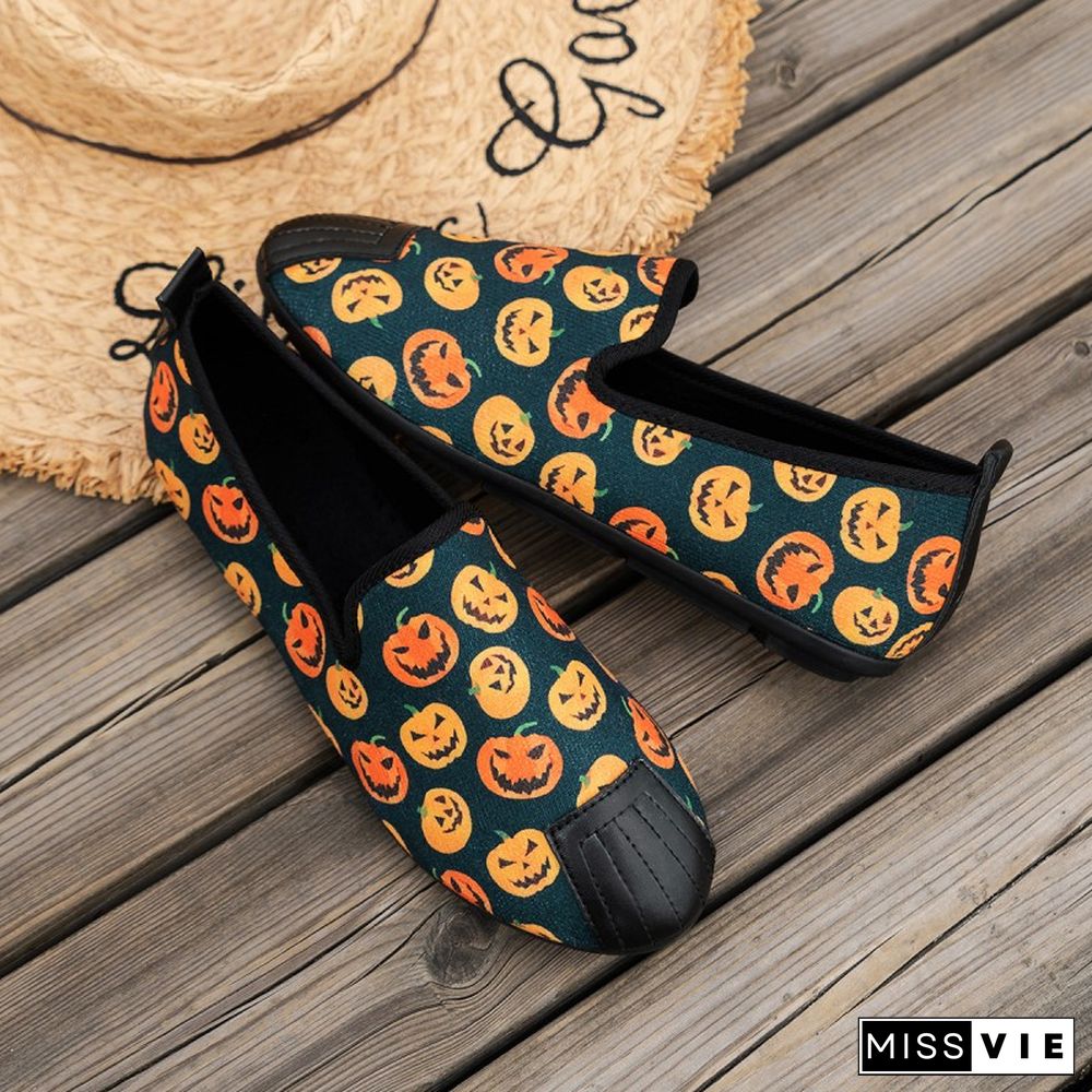 Halloween Purple Casual Patchwork Printing Round Comfortable Flats Shoes