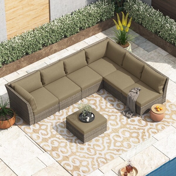 Corvus Oreanne 7piece Patio Rattan Sectional Conversation Set