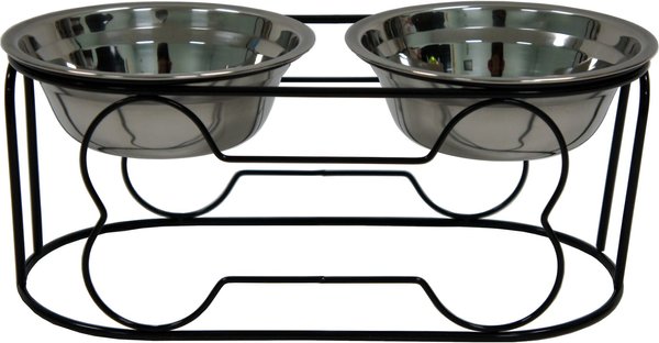 YML Wrought Iron Stand Dog and Cat Feeder Bowl， Stainless Steel