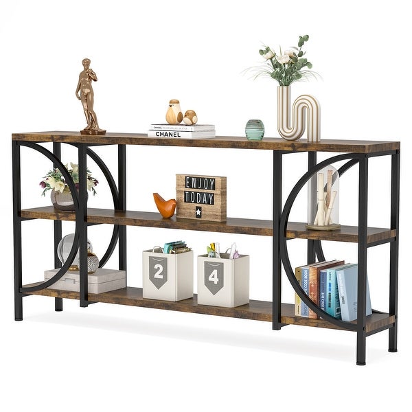 3 Tier Narrow Console Table with Storage Shelves， Industrial Entryway Table Behind Sofa Couch for Living Room