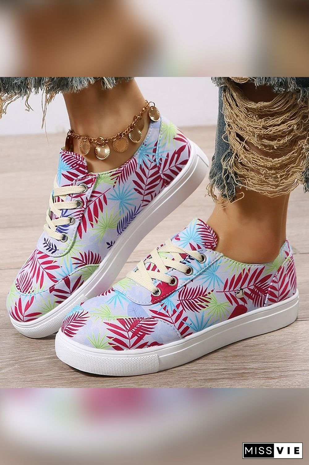 PU Floral Print Sneakers