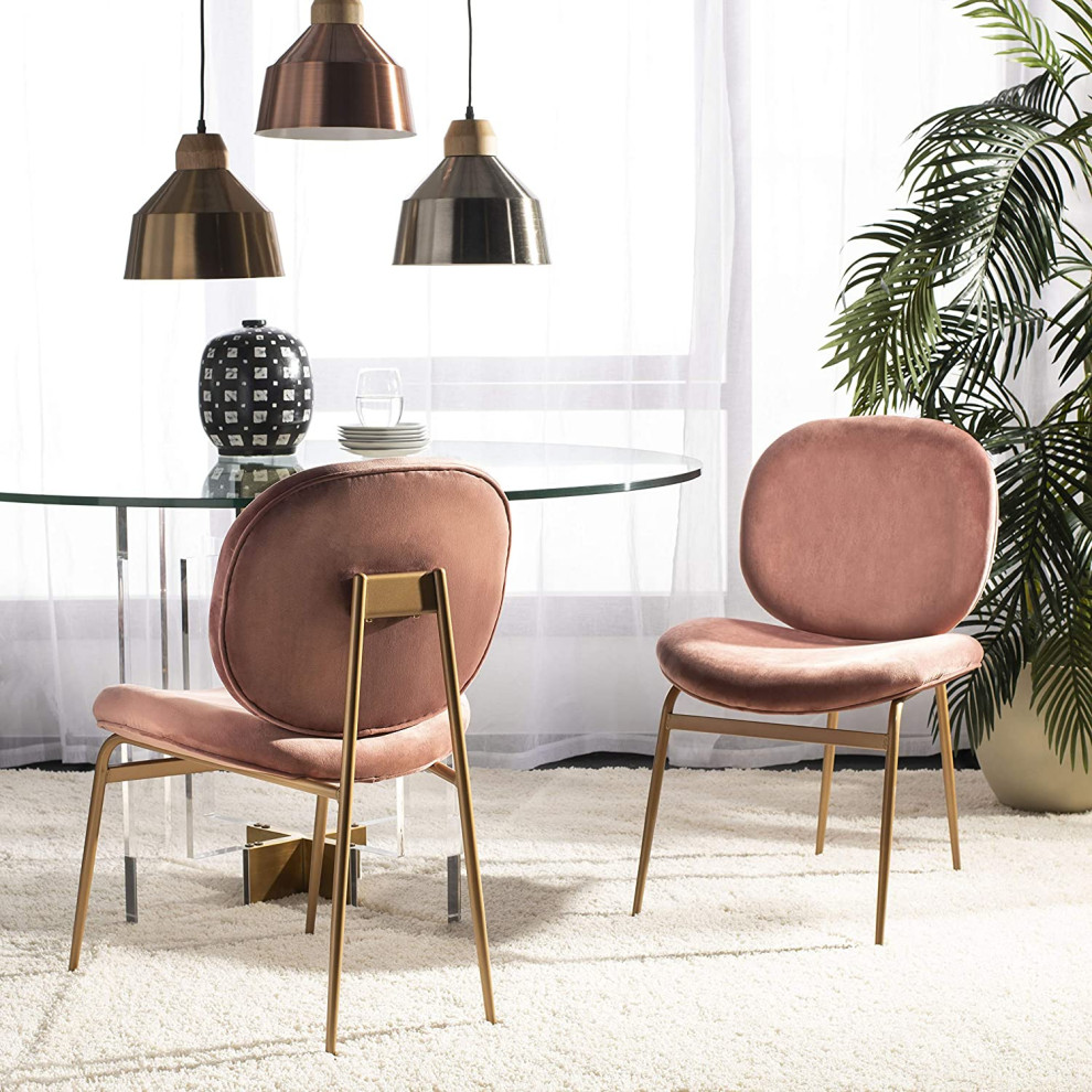 Set of 2 Dining Chair  Metal Frame With Padded Seat and Rounded Back  Dusty Rose   Contemporary   Dining Chairs   by Declusia  Houzz