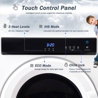 HwoamneT 3.23 cu. ft. Vented Smart Compact Electric Dryer Stainless Steel Dryers in White with Touch Panel BLW#HGJ001