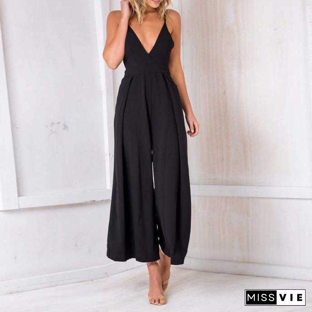 Formal Sleeveless Wrap Front Wide Leg Palazzo Jumpsuit