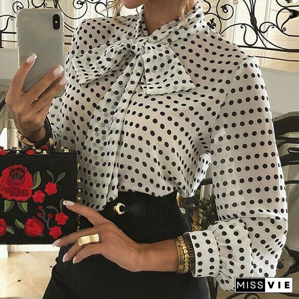 Elegant Ladies Shirt Women's Long Sleeve Shirt Office Lady Work Wear Formal Shirts Tops Blouse Polka Dot Women Blouses