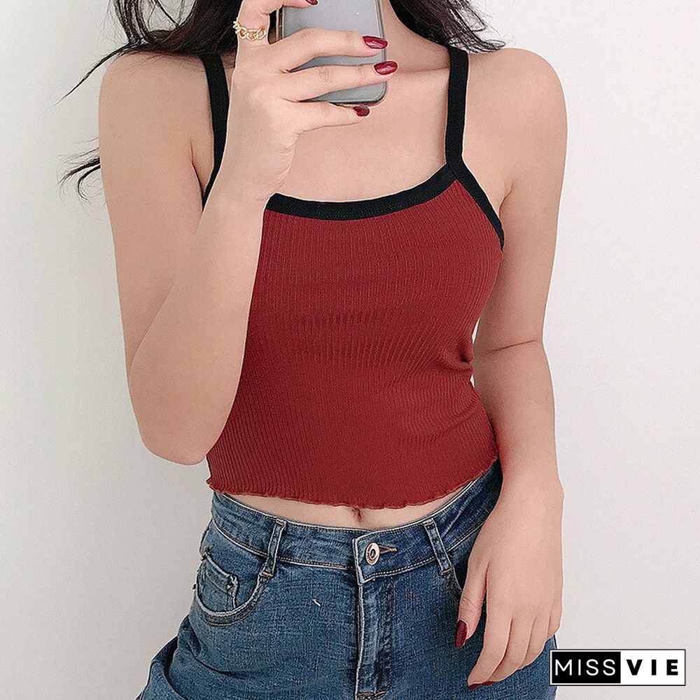 Summer New Fashion Contrast Color Tank Top Women Casual Fitness Clothing Off Shoulder Strapless Crop Top Camisole