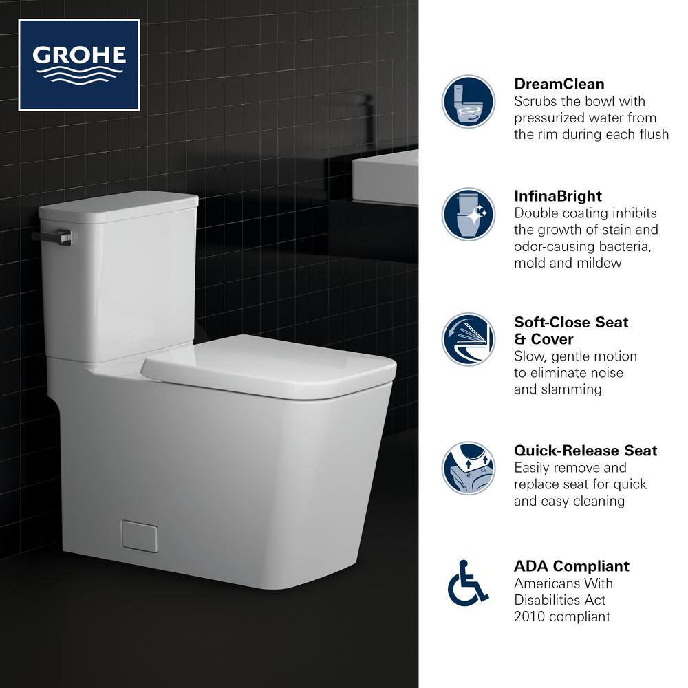 GROHE Eurocube 2-piece 1.28 GPF Single Flush Elongated Toilet with Left Hand Trip Lever in Alpine White Seat Included 39662000