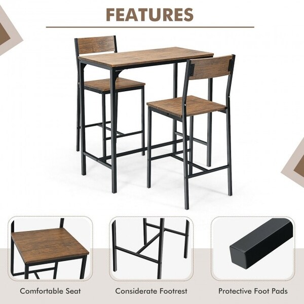 3 Pieces Bar Table Set with 2 Stools - 35.5