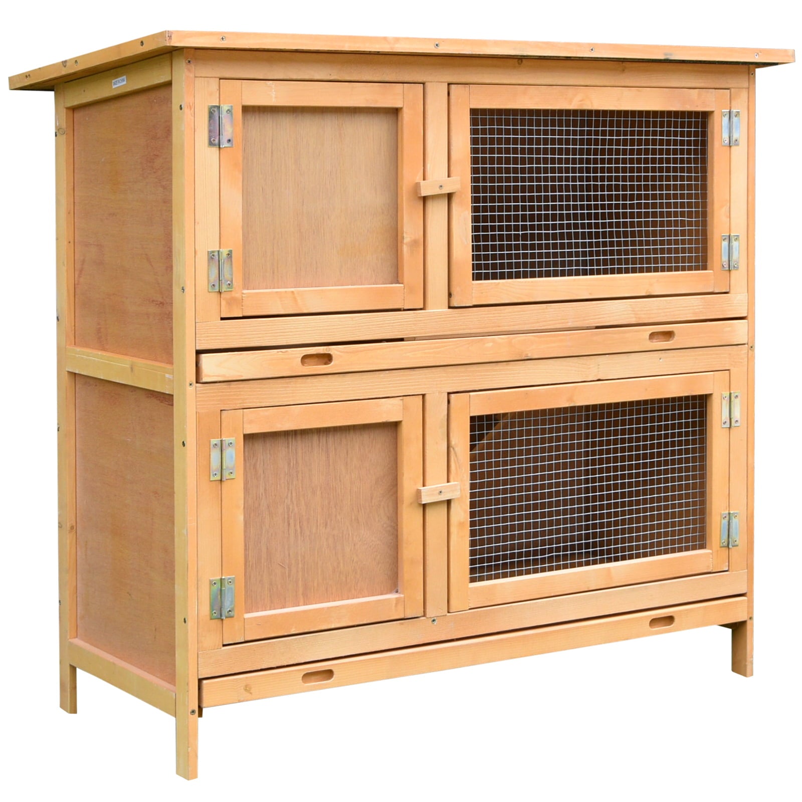 Pawhut Solid Wood Rabbit/Bunny Hutch with 2 Large Main Rooms， Yellow